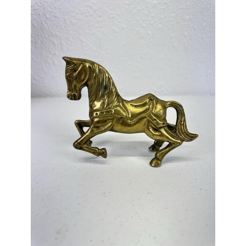Vintage Solid Brass Carousel Style Horse Figurine 5.25" Equestrian Decor